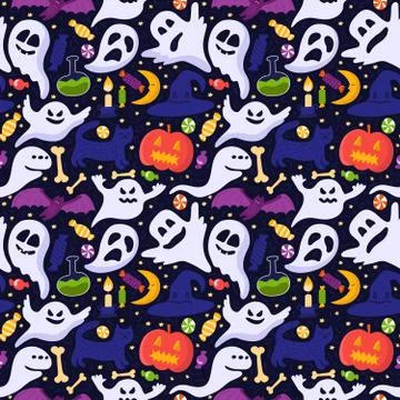 Halloween seamless pattern on dark Stock Illustration