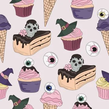 Halloween Seamless Pattern DEATH SWEETS 스톡 일러스트