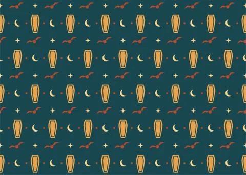 Halloween seamless pattern design with bat and coffin Stock Illustration