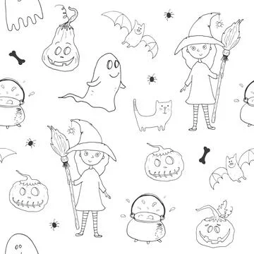 Halloween seamless pattern design. Cute cartoon elements, holiday background, イラスト素材