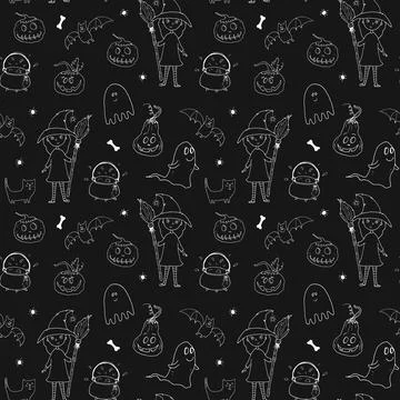 Halloween seamless pattern design. Cute cartoon elements, holiday background, 库存插图
