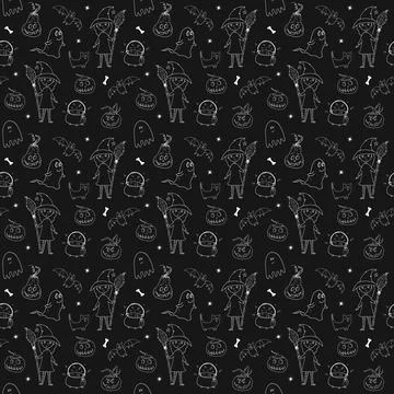 Halloween seamless pattern design. Cute cartoon elements, holiday background, イラスト素材