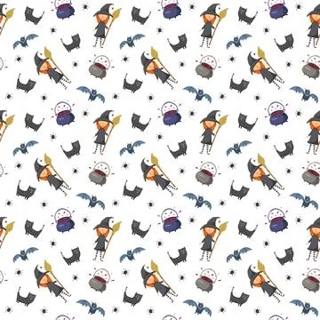Halloween seamless pattern design. Cute cartoon elements, holiday background, 库存插图