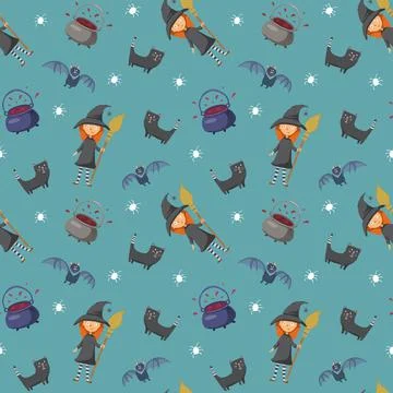 Halloween seamless pattern design. Cute cartoon elements, holiday background, イラスト素材