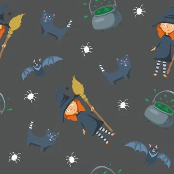 Halloween seamless pattern design. Cute cartoon elements, holiday background, イラスト素材