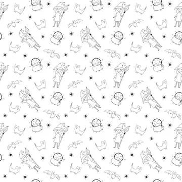 Halloween seamless pattern design. Cute cartoon elements, holiday background, イラスト素材