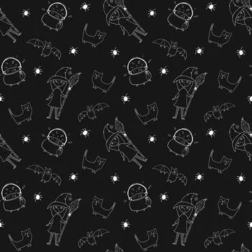 Halloween seamless pattern design. Cute cartoon elements, holiday background, イラスト素材