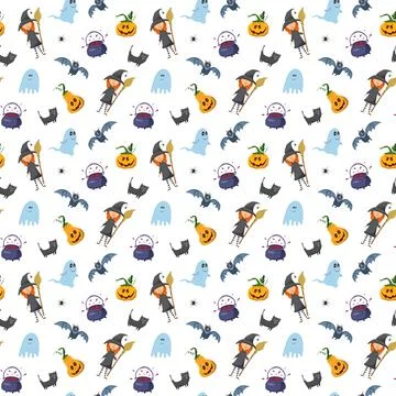 Halloween seamless pattern design. Cute cartoon elements, holiday background, 库存插图