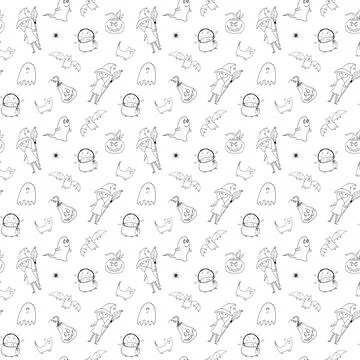 Halloween seamless pattern design. Cute cartoon elements, holiday background, イラスト素材