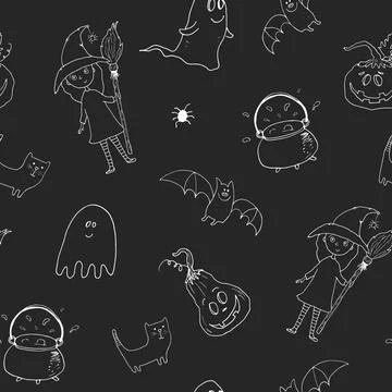 Halloween seamless pattern design. Cute cartoon elements, holiday background, イラスト素材