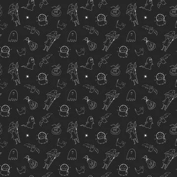 Halloween seamless pattern design. Cute cartoon elements, holiday background, イラスト素材