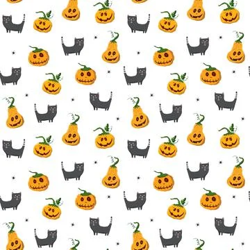 Halloween seamless pattern design. Cute cartoon elements, holiday background, イラスト素材
