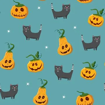 Halloween seamless pattern design. Cute cartoon elements, holiday background, イラスト素材
