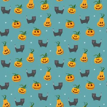 Halloween seamless pattern design. Cute cartoon elements, holiday background, イラスト素材
