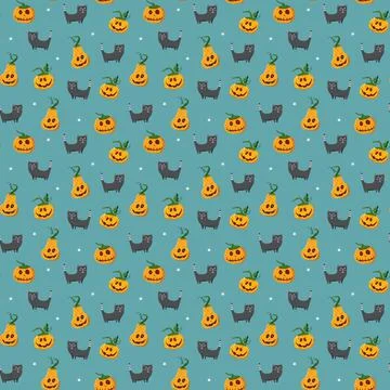 Halloween seamless pattern design. Cute cartoon elements, holiday background, イラスト素材