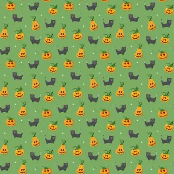Halloween seamless pattern design. Cute cartoon elements, holiday background, イラスト素材