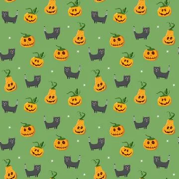 Halloween seamless pattern design. Cute cartoon elements, holiday background, イラスト素材