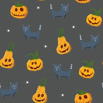 Halloween seamless pattern design. Cute cartoon elements, holiday background, イラスト素材