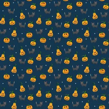 Halloween seamless pattern design. Cute cartoon elements, holiday background, 스톡 일러스트