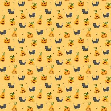 Halloween seamless pattern design. Cute cartoon elements, holiday background, 스톡 일러스트