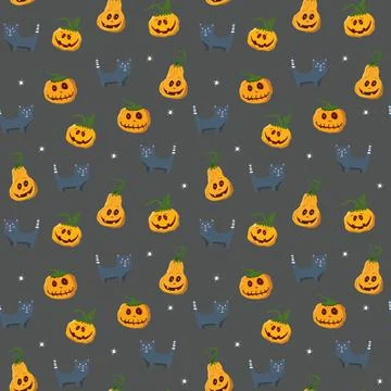 Halloween seamless pattern design. Cute cartoon elements, holiday background, イラスト素材