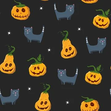 Halloween seamless pattern design. Cute cartoon elements, holiday background, イラスト素材