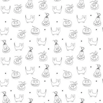 Halloween seamless pattern design. Cute cartoon elements, holiday background, 스톡 일러스트
