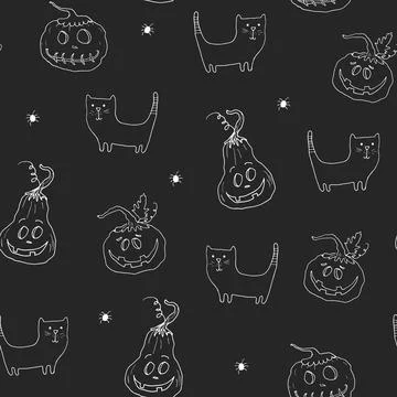 Halloween seamless pattern design. Cute cartoon elements, holiday background, イラスト素材