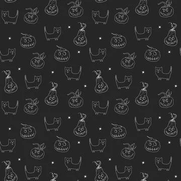 Halloween seamless pattern design. Cute cartoon elements, holiday background, イラスト素材