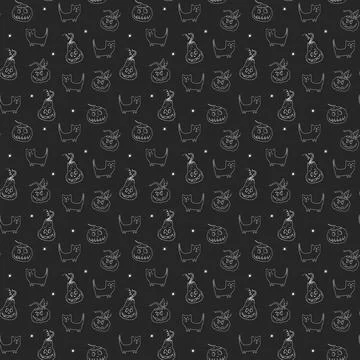Halloween seamless pattern design. Cute cartoon elements, holiday background, イラスト素材