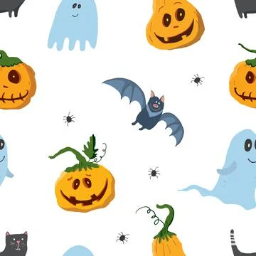Halloween seamless pattern design. Cute cartoon elements, holiday background, 库存插图