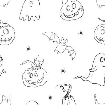 Halloween seamless pattern design. Cute cartoon elements, holiday background, 库存插图