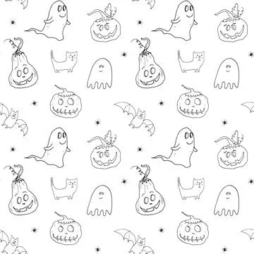Halloween seamless pattern design. Cute cartoon elements, holiday background, 库存插图
