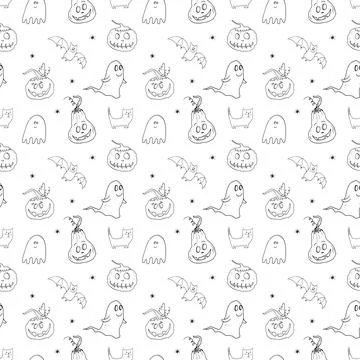 Halloween seamless pattern design. Cute cartoon elements, holiday background, 스톡 일러스트