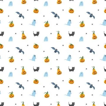 Halloween seamless pattern design. Cute cartoon elements, holiday background, イラスト素材