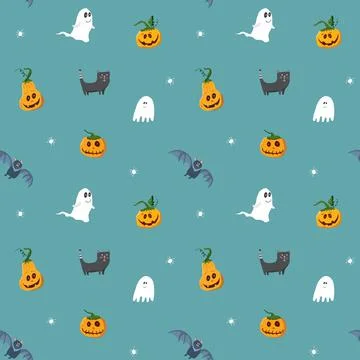 Halloween seamless pattern design. Cute cartoon elements, holiday background, イラスト素材