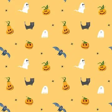 Halloween seamless pattern design. Cute cartoon elements, holiday background, イラスト素材