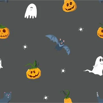Halloween seamless pattern design. Cute cartoon elements, holiday background, イラスト素材
