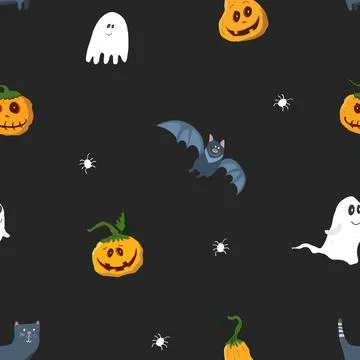 Halloween seamless pattern design. Cute cartoon elements, holiday background, イラスト素材