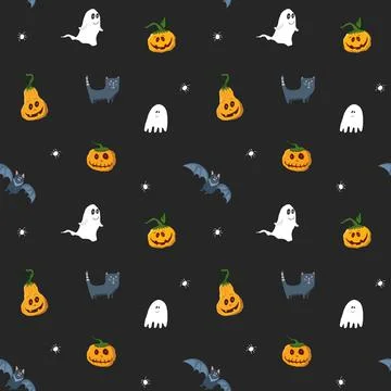 Halloween seamless pattern design. Cute cartoon elements, holiday background, イラスト素材
