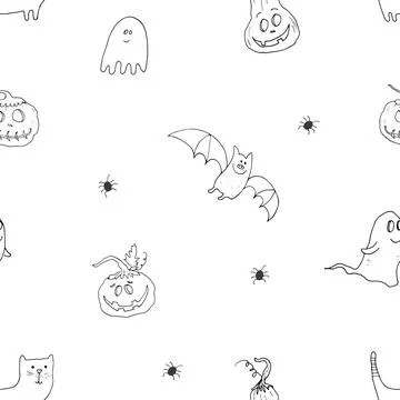 Halloween seamless pattern design. Cute cartoon elements, holiday background, イラスト素材