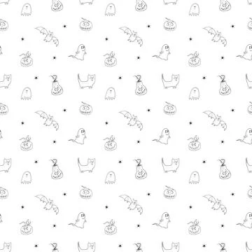Halloween seamless pattern design. Cute cartoon elements, holiday background, イラスト素材