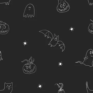 Halloween seamless pattern design. Cute cartoon elements, holiday background, イラスト素材