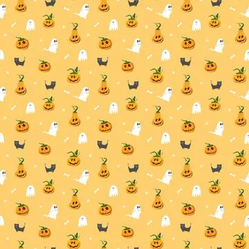 Halloween seamless pattern design. Cute cartoon elements, holiday background, 스톡 일러스트