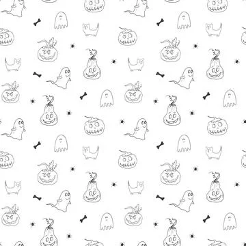 Halloween seamless pattern design. Cute cartoon elements, holiday background, イラスト素材
