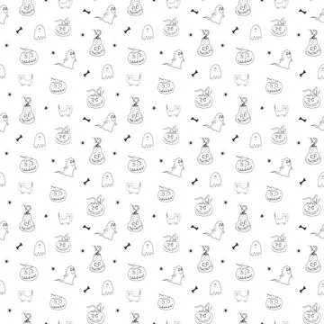Halloween seamless pattern design. Cute cartoon elements, holiday background, イラスト素材