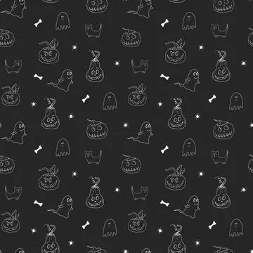 Halloween seamless pattern design. Cute cartoon elements, holiday background, イラスト素材