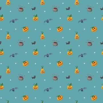 Halloween seamless pattern design. Cute cartoon elements, holiday background, 스톡 일러스트