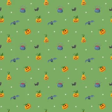 Halloween seamless pattern design. Cute cartoon elements, holiday background, イラスト素材