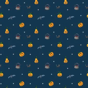 Halloween seamless pattern design. Cute cartoon elements, holiday background, 스톡 일러스트